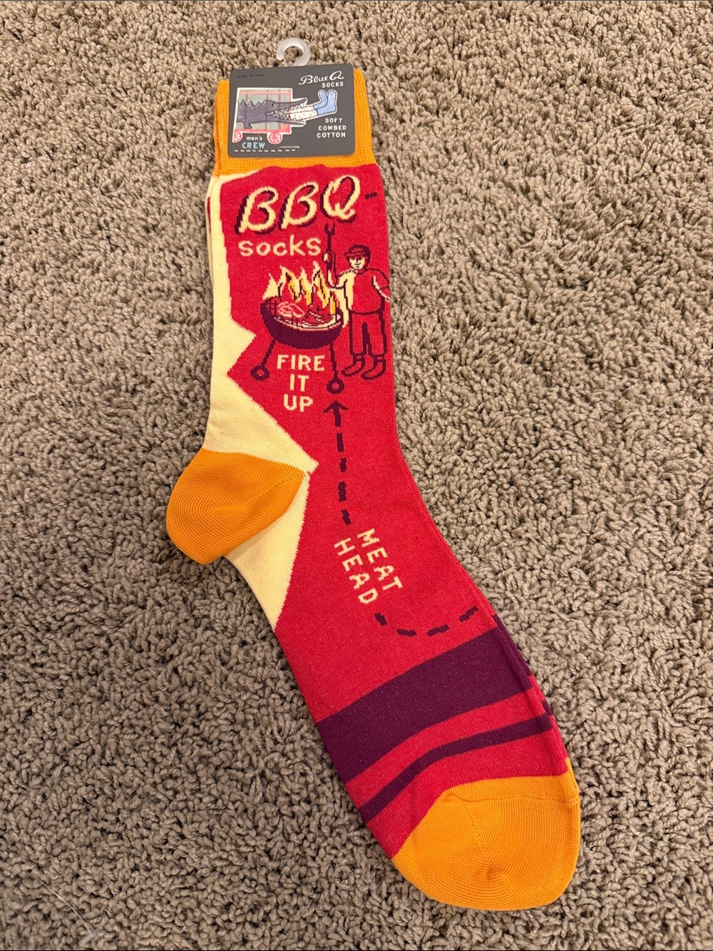 Blue Q Red BBQ Crew Socks with Orange Heel & Toe
